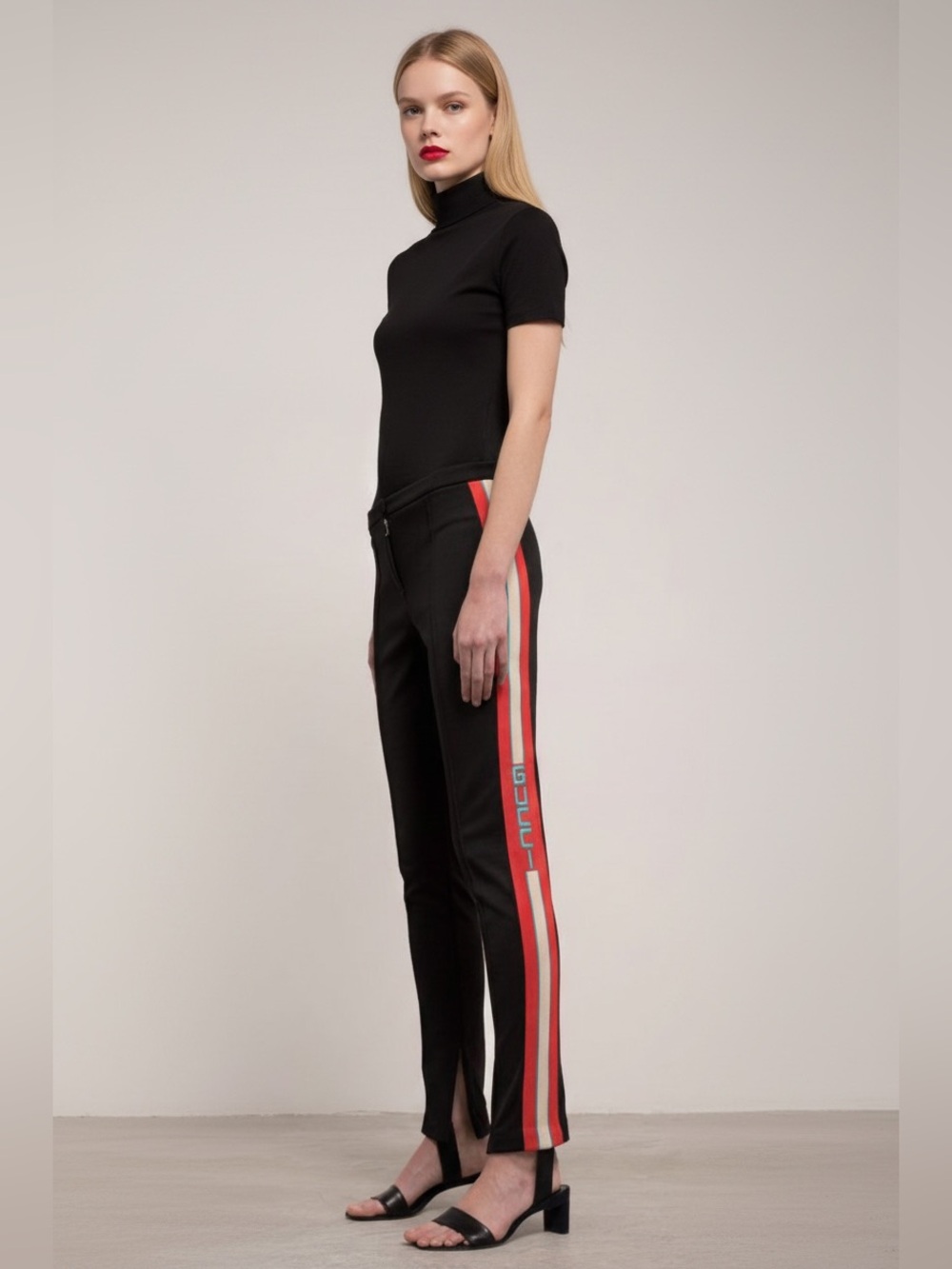 Gucci Black Track Pants with Red & Cream Side Stripes